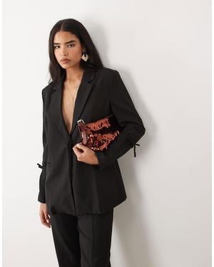 Kaiia Exclusive Tailored Tie Detail Cinch Waist Detail Blazer Co-ord - Black