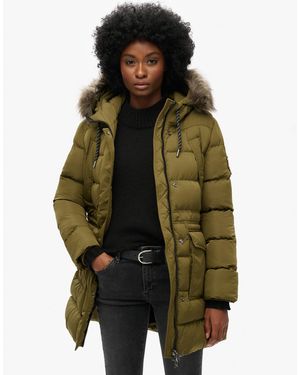Superdry – everest – mittellanger puffermantel - Grün