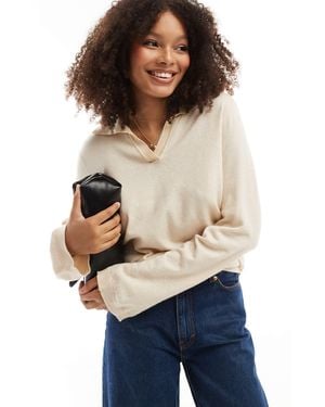 Object V Neck Knitted Polo Jumper - Natural