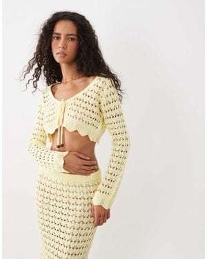 Miss Selfridge Gilet en crochet à manches longues et lien sur le devant, ensemble coordonné, beurre - Jaune