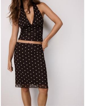 Stradivarius Printed Tulle Midi Skirt - Black