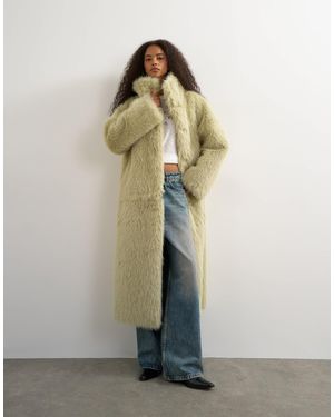 TOPSHOP Faux Fur Funnel Neck Detachable Length Coat - Green
