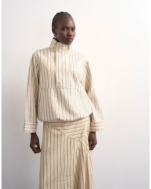 TOPSHOP Denim Bubble Hem Top With Funnel Neck - Natural