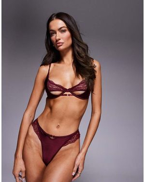 ASOS Raye Lace Strappy Cut Out Lingerie Thong With Ring Details - Brown