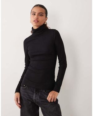 New Look Ribbed Roll Neck Long Sleeve Top - Black
