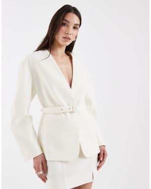ASOS Tailored Nipped Waist Belted Blazer - White