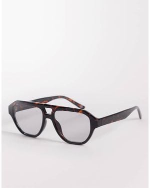 ASOS Aviator Sunglasses With Tortoise Effect Frames And Light Grey Lenses - Brown