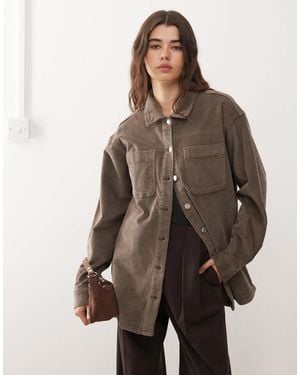 Noisy May Oversized Cord Shirt - Brown