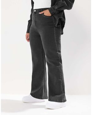 Yours Clothing Studded Wide Leg Jeans - Black