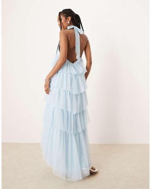 LACE & BEADS Maxi Jurk Van Tule Met Blote Rug En Stroken - Wit