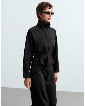 Oysho Cropped Neoprene-Effect Belted Jacket - Black