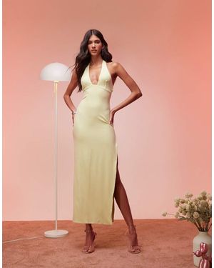 Oh Polly Mei Split Halterneck Maxi Dress - Pink