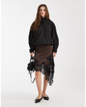 ASOS Satin Asymmetric Lace Trim Mini Skirt - Black