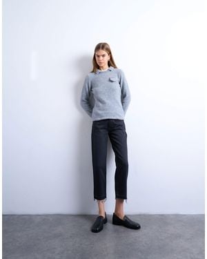 TOPSHOP Runway Mid Rise Straight Cropped Jean With Let Down Hem Detail - Blue