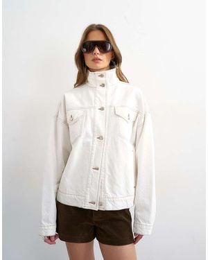 TOPSHOP Denim Funnel Neck Elastic Hem Detail Jacket - White