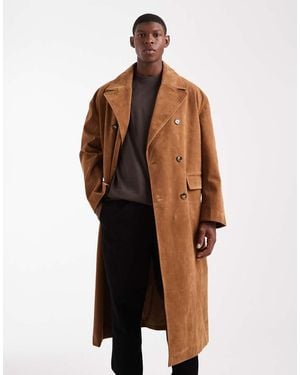 ASOS Faux Suede Overcoat - Brown