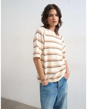 TOPSHOP Knitted Half Sleeve T-shirt - White