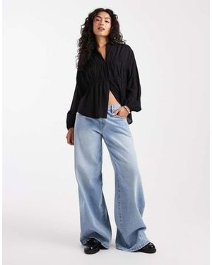 Threadbare Blusa Negra De Manga Larga Con Botones De - Azul