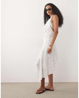Mango Marea Ruffle Asymmetric Beach Skirt Co-Ord - Natural