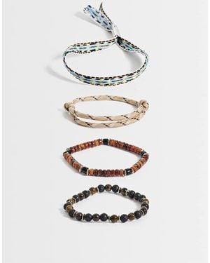 ASOS 4 Pack Mixed Media Woven Strap And Beaded Bracelet - White
