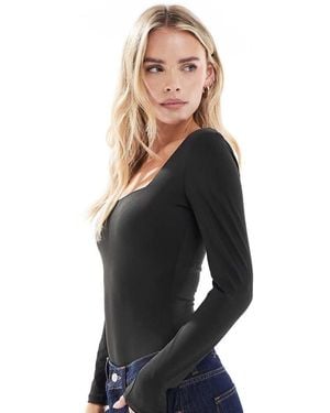 New Look Long Sleeve Square Neck Bodysuit - Black