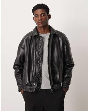 Only & Sons Oversized Faux Leather Padded Bomber Jacket - Black