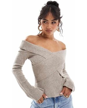 Pretty Lavish Cross Over Knit Top - Grey