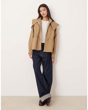 Glamorous Cropped Trenchcoat Met Capuchon En Trekkoorden Aan De Zijkant - Blauw