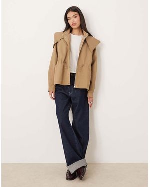 Glamorous Hooded Crop Trench Jacket With Side toggles - Blue