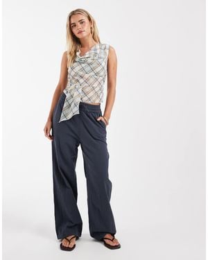 Only Petite Wide Leg Linen Look Pants - Blue