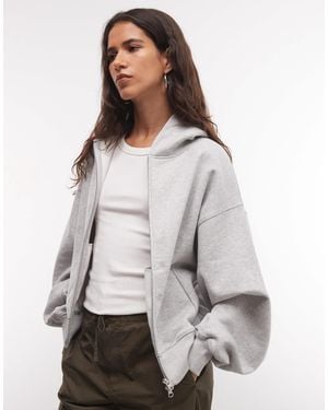 Collusion Zip Through Boxy Hoodie - Grey