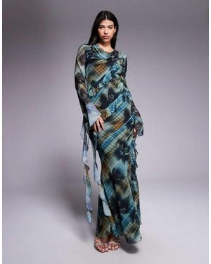 DASKA Chiffon Ruffle Maxi Dress - Blue