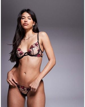 Bluebella Calista Sheer Briefs With Floral Embriodery - Grey