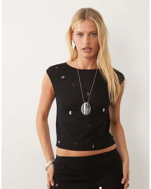 Mango Knitted Cap Sleeve Top Co-Ord With Disc Detail - Black