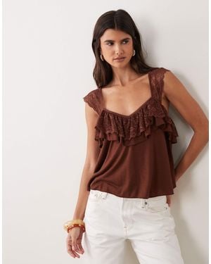 Miss Selfridge Cami Top With Lace Trim - Brown