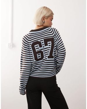 Collusion Stripe Knitted Sporty Polo-brown - Blue