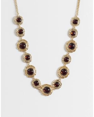 ASOS Statement Necklace With Amber Resin Stone Settings - Metallic