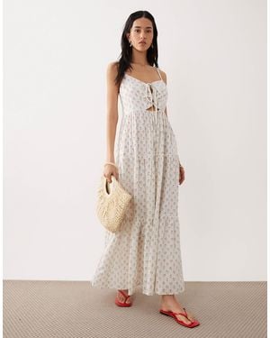 esmé studios Tie Front Strappy Beach Maxi Dress - Natural