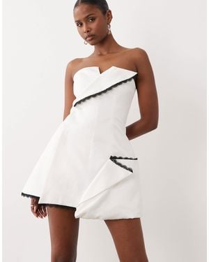 ASOS Satin Bandeau Mini Dress With Contrast Trim Detail - White