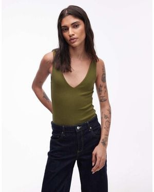 ASOS Compact Cotton V Neck Bodysuit - Green