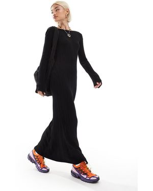 Monki Vestido Largo De Corte Slim Y Manga Larga De Punto De - Negro