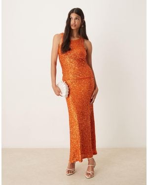 Never Fully Dressed Sequin Maxi Skirt Co-ord - Orange