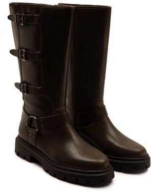 OFF THE HOOK Mauley Leather Knee-High Biker Boots - Black