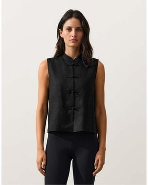 Oysho Sleeveless 100% Linen Stand-Up Collar Shirt With Buttons - Black