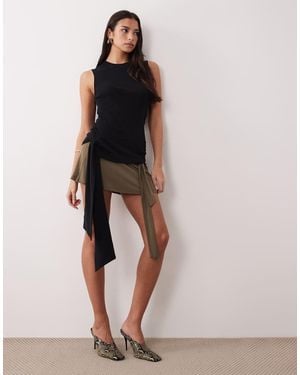 Mango Top Sin Mangas Con Detalle De Lazada De Punto 100% De Algodón Capsule De - Negro