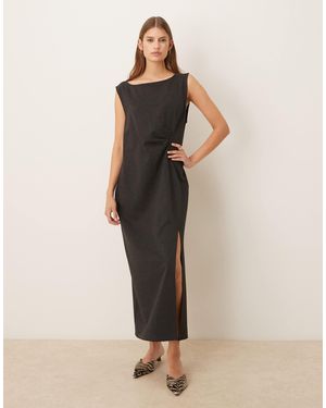 Mango Boat Neck Sleeveless Midi Dress With Slit - Natural