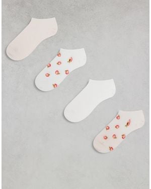 Lindex 4 Pack Lettuce Edge Socks With Peach Detail - Grey