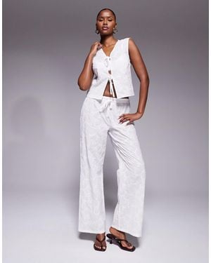 Kaiia Eyelet Drawstring Waist Wide Leg Beach Pants - White