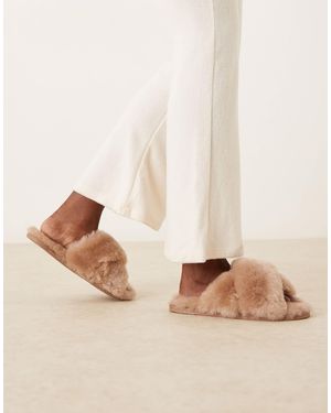 ASOS Zee Premium Sheepskin Crossover Mules - Natural