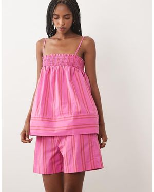 Vila Cotton Babydoll Cami Top Co-ord Pink And Red Stripe